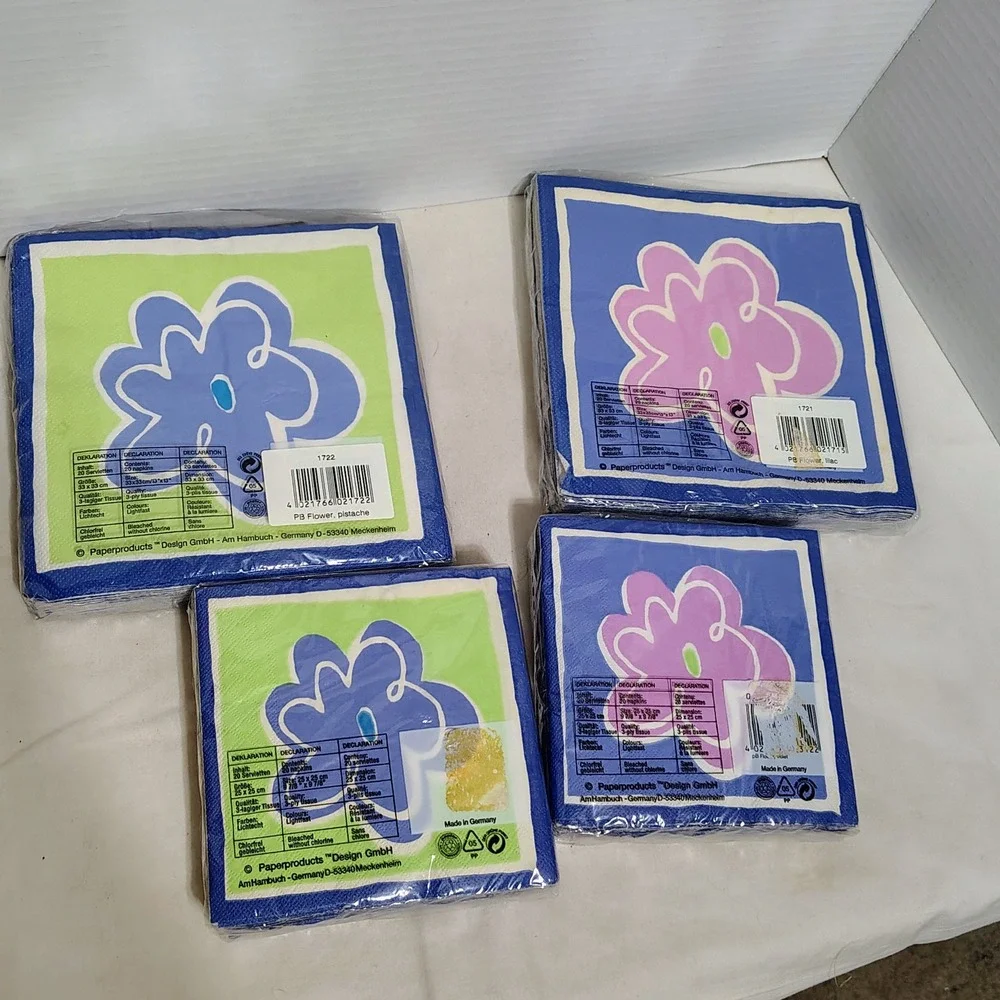 Paperproducts Design PB Flower Napkins Blue‎ Green Pink Set of 4